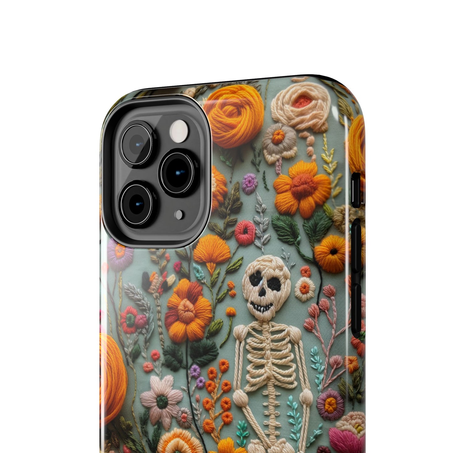 Vintage Skeletons in Bloom Phone Case | Embroidered Look Floral Charm Phone Cover | Halloween Cottagecore | iPhone | Pixel | Samsung