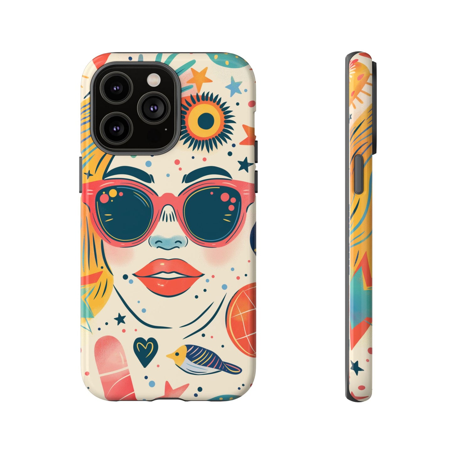 Retro Pop Boho Art Phone Case – Vibrant Sunglasses Collage Design for iPhone, Samsung, Google Pixel Tough Case