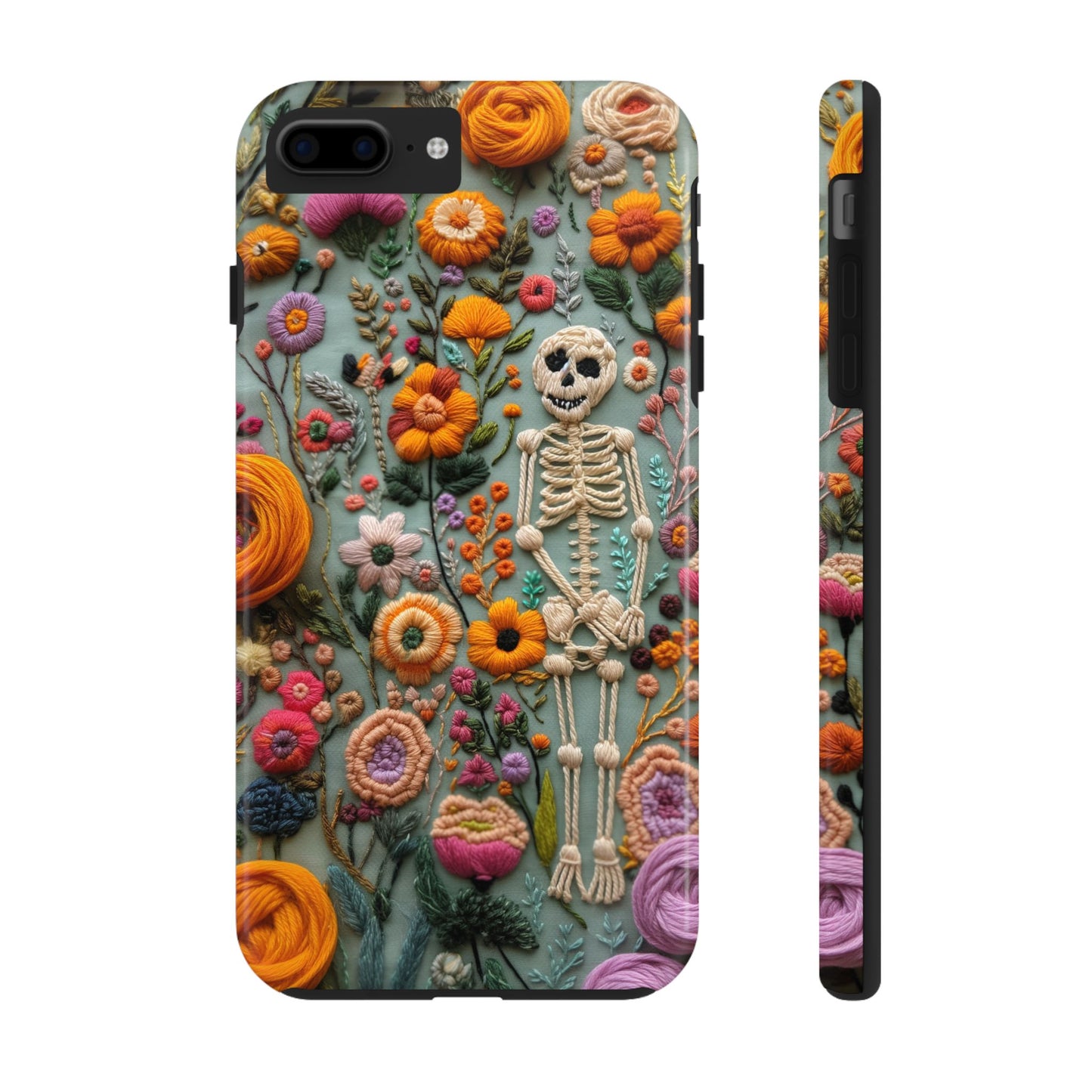 Vintage Skeletons in Bloom Phone Case | Embroidered Look Floral Charm Phone Cover | Halloween Cottagecore | iPhone | Pixel | Samsung