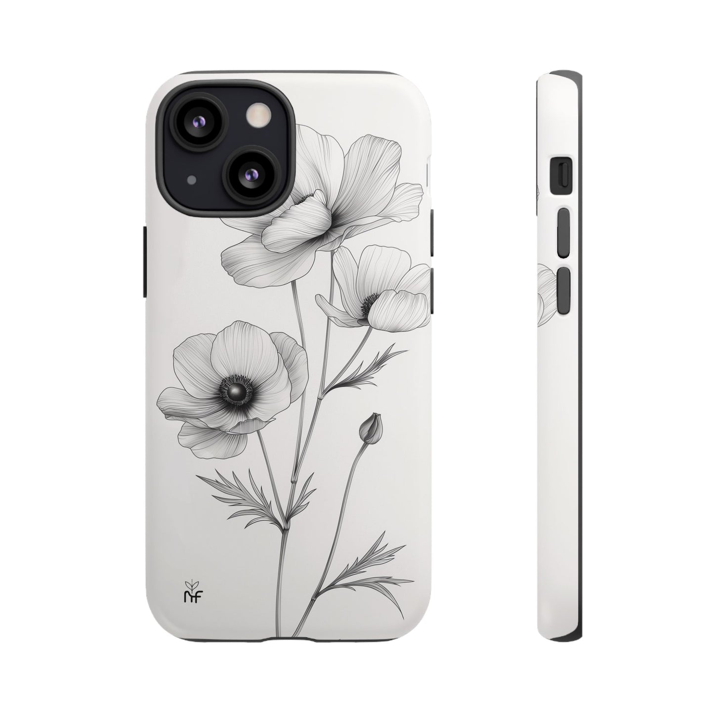 Elegant Monochrome Floral Phone Case – Minimalist Modern Design for iPhone, Samsung, Google Pixel Tough Case