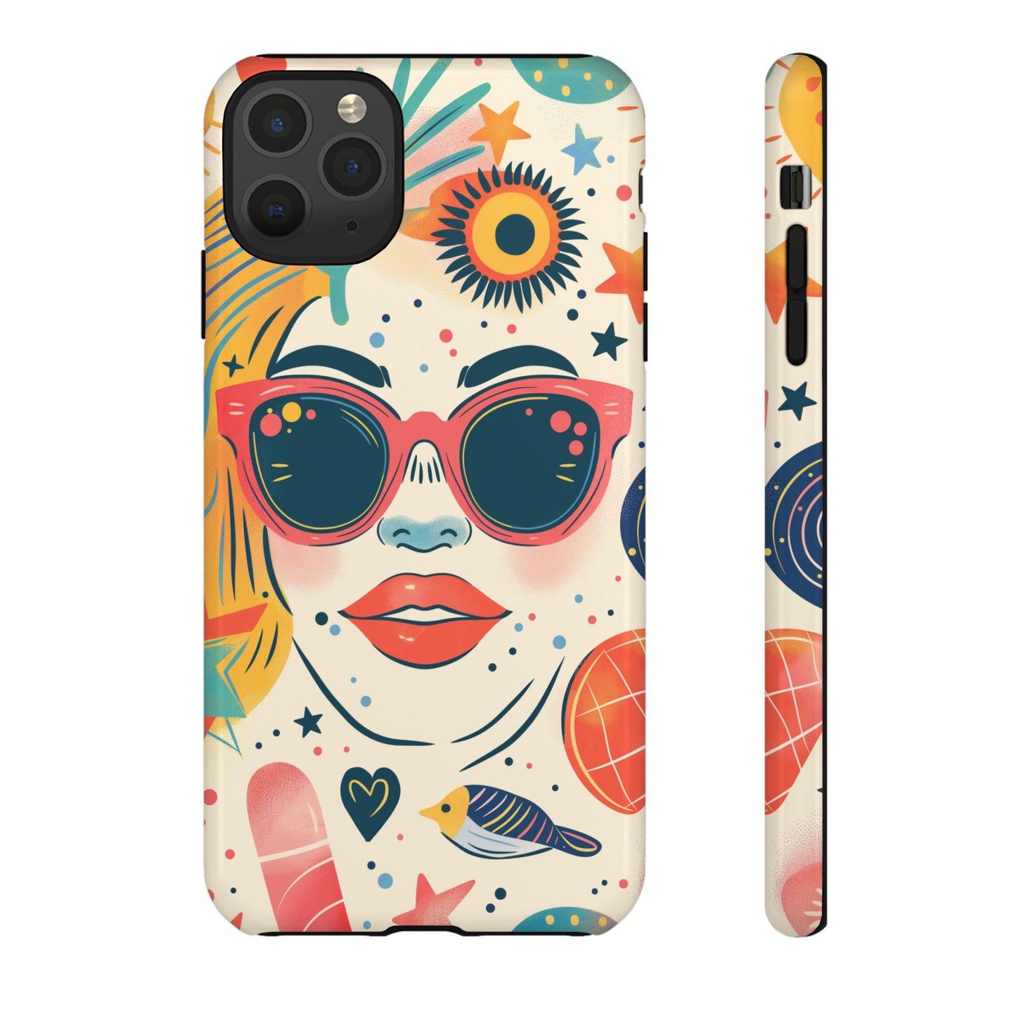 Retro Pop Boho Art Phone Case – Vibrant Sunglasses Collage Design for iPhone, Samsung, Google Pixel Tough Case - NovaFlair