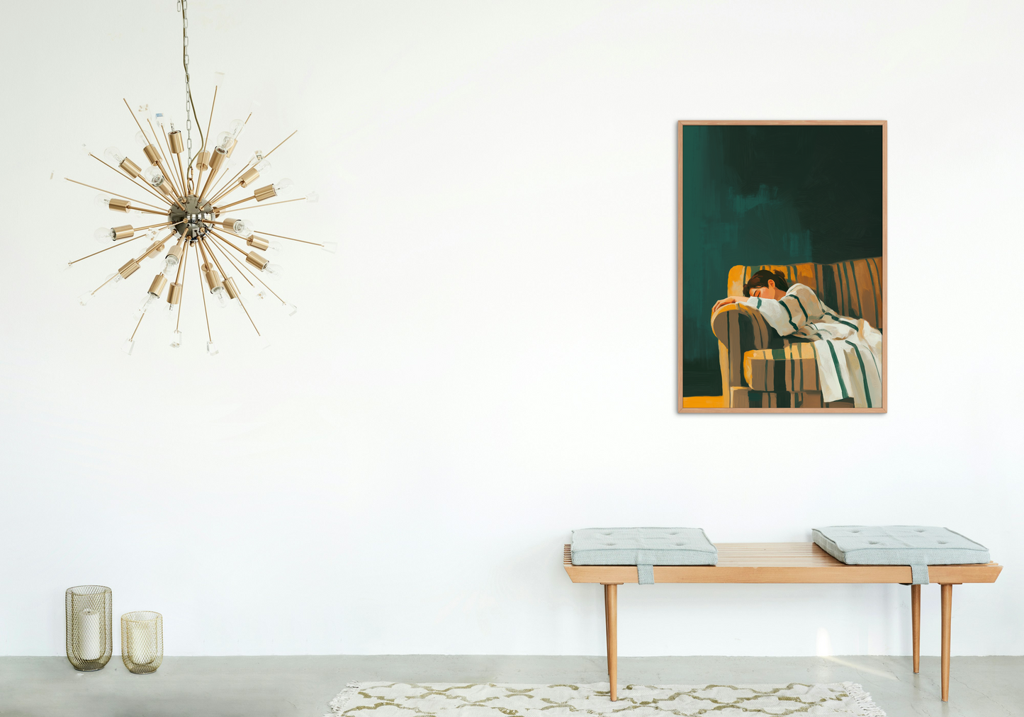 Emerald Green Abstract People Large Wall Art Contemporary Artwork Minimalist Print Living Room Wall Art Stripe Woman Print Digital Download