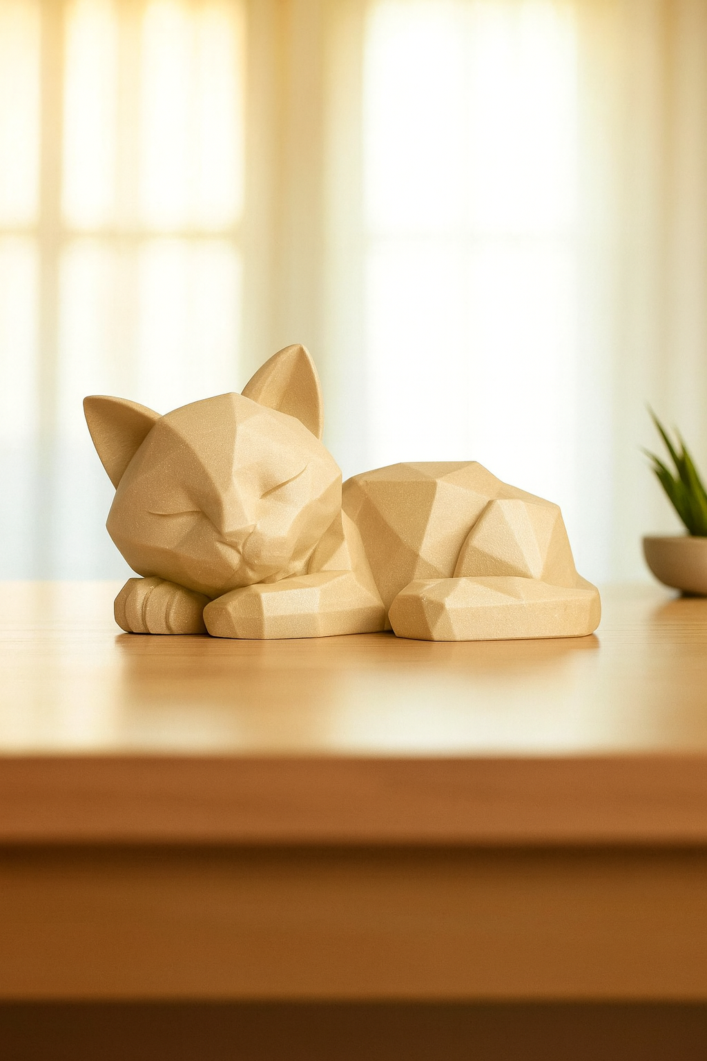 Low Poly Cat Sculpture – 3D Printed Modern Minimalist Decor for Home or Office