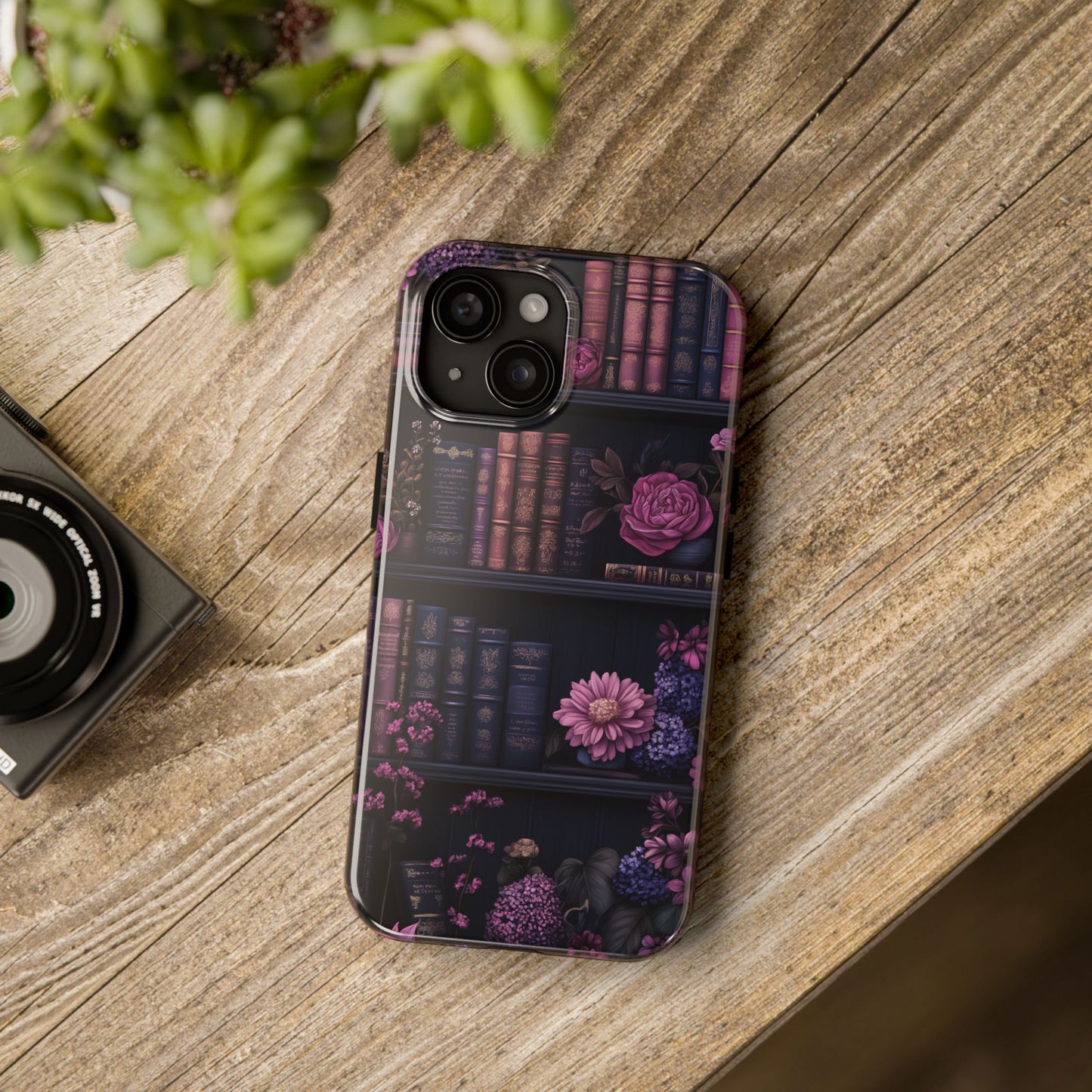 Goth dark academia books floral purple Phone