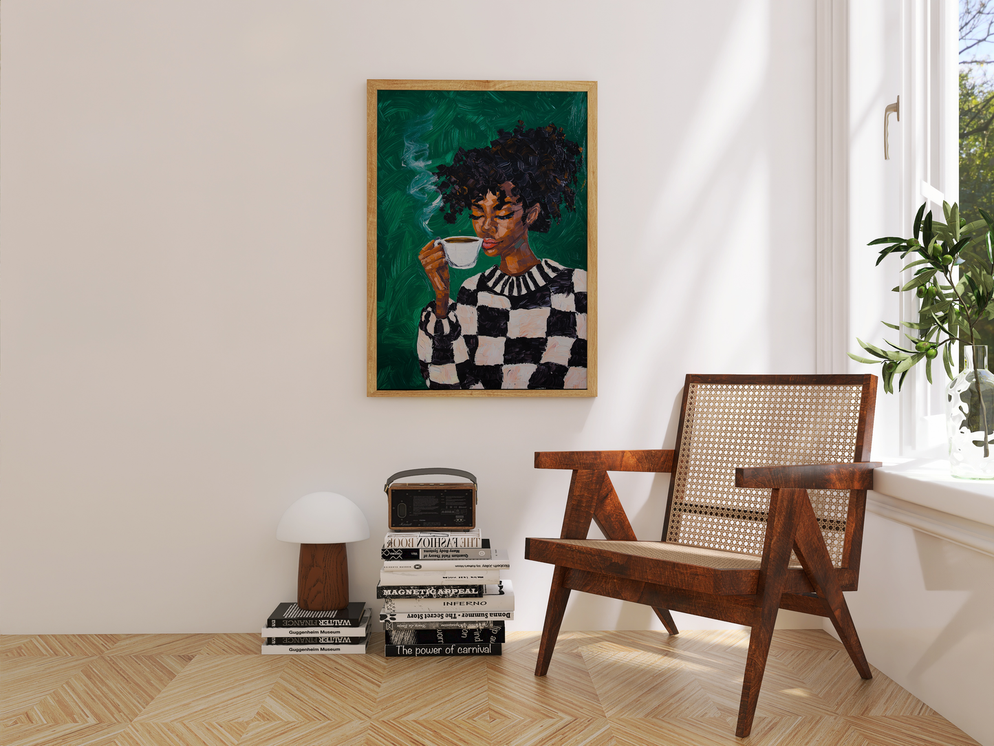 Black Woman Coffee Wall Art Print – Bold Afrocentric Painting for Kitchen or Living Room Décor