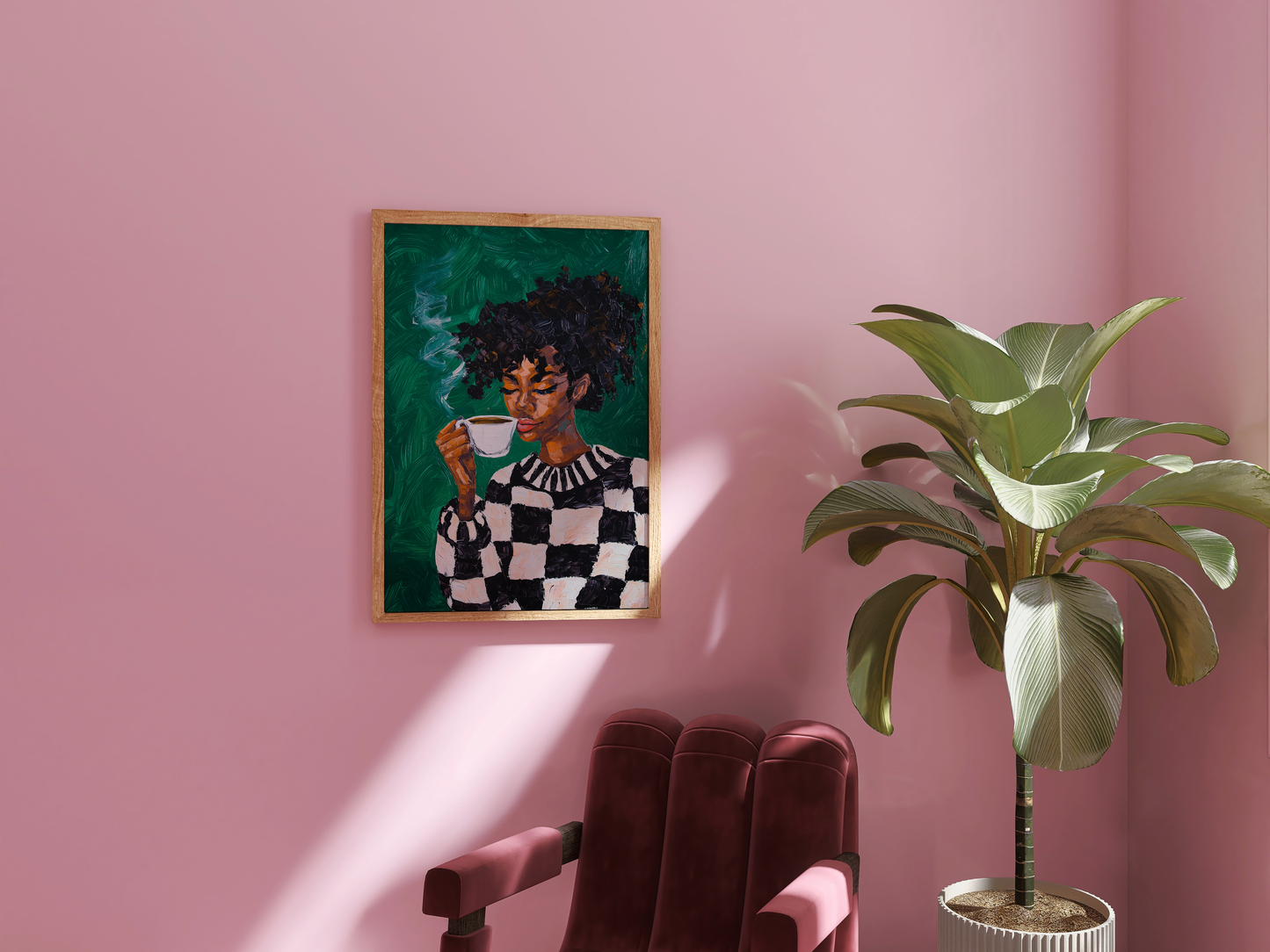 Black Woman Coffee Wall Art Print – Bold Afrocentric Painting for Kitchen or Living Room Décor