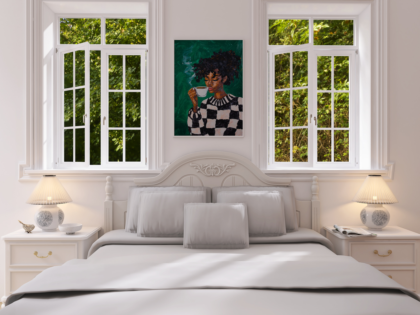 Black Woman Coffee Wall Art Print – Bold Afrocentric Painting for Kitchen or Living Room Décor