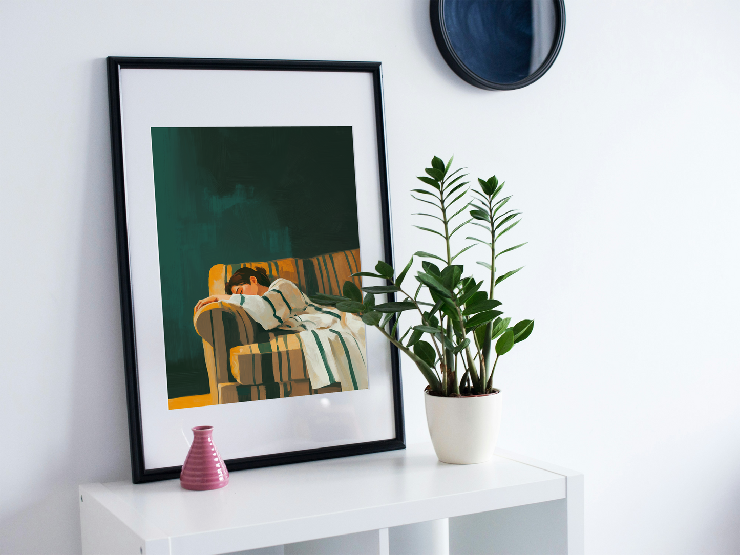 Emerald Green Abstract People Large Wall Art Contemporary Artwork Minimalist Print Living Room Wall Art Stripe Woman Print Digital Download