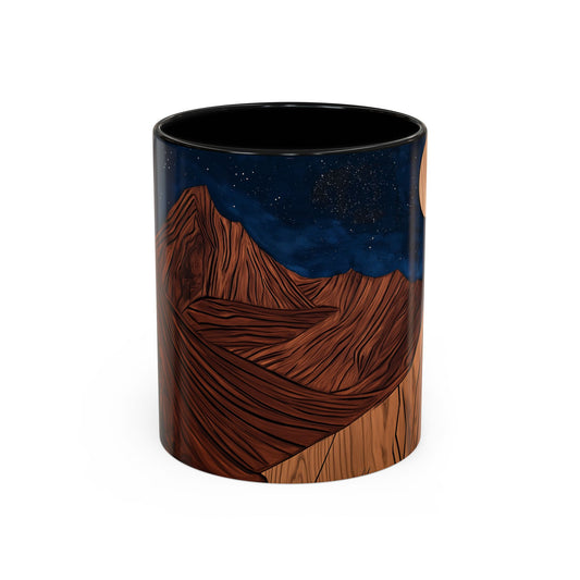 Rustic Wooden Mountain Coffee Mug with Carved Tree Design - Wood Panel Effect, Tea Mug Carved Wood Trees Wooden Mountain Tea Cup Pine Tree