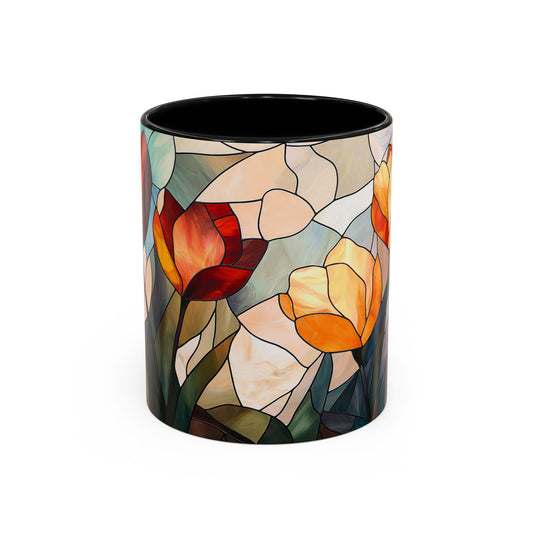 Stained Glass Floral Coffee Mug, Floral Art Drinkware, Gift for Flower Lovers, Home Decor, Mother's Day Present