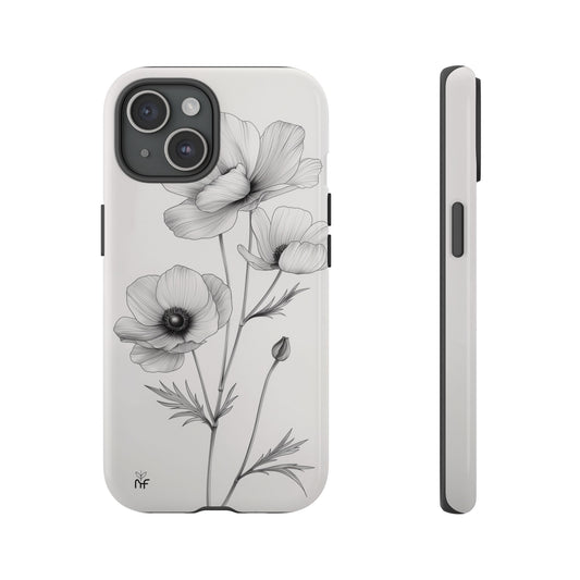 Elegant Monochrome Floral Phone Case – Minimalist Modern Design for iPhone, Samsung, Google Pixel Tough Case - NovaFlair