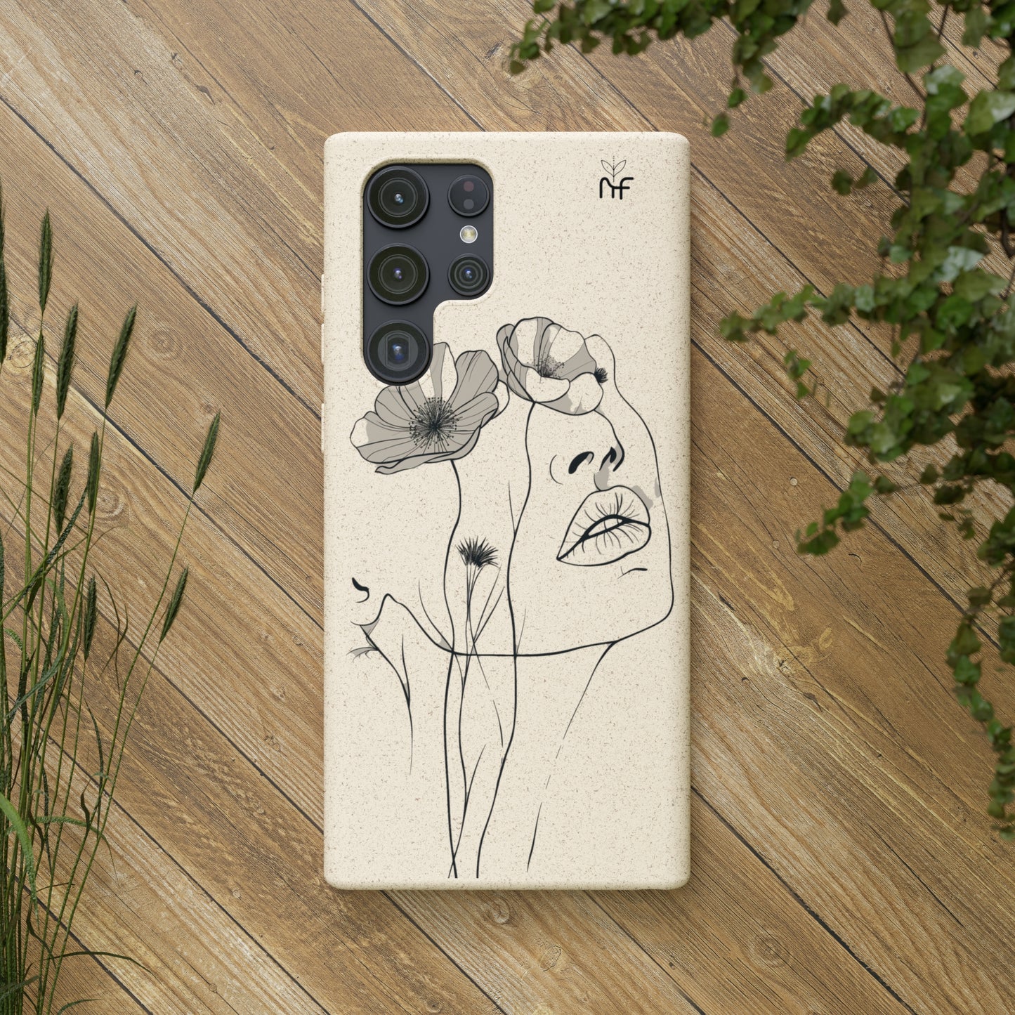 Minimalist Floral Line Art Biodegradable Phone Case – Elegant Eco-Friendly Design for iPhone, Samsung Tough Case