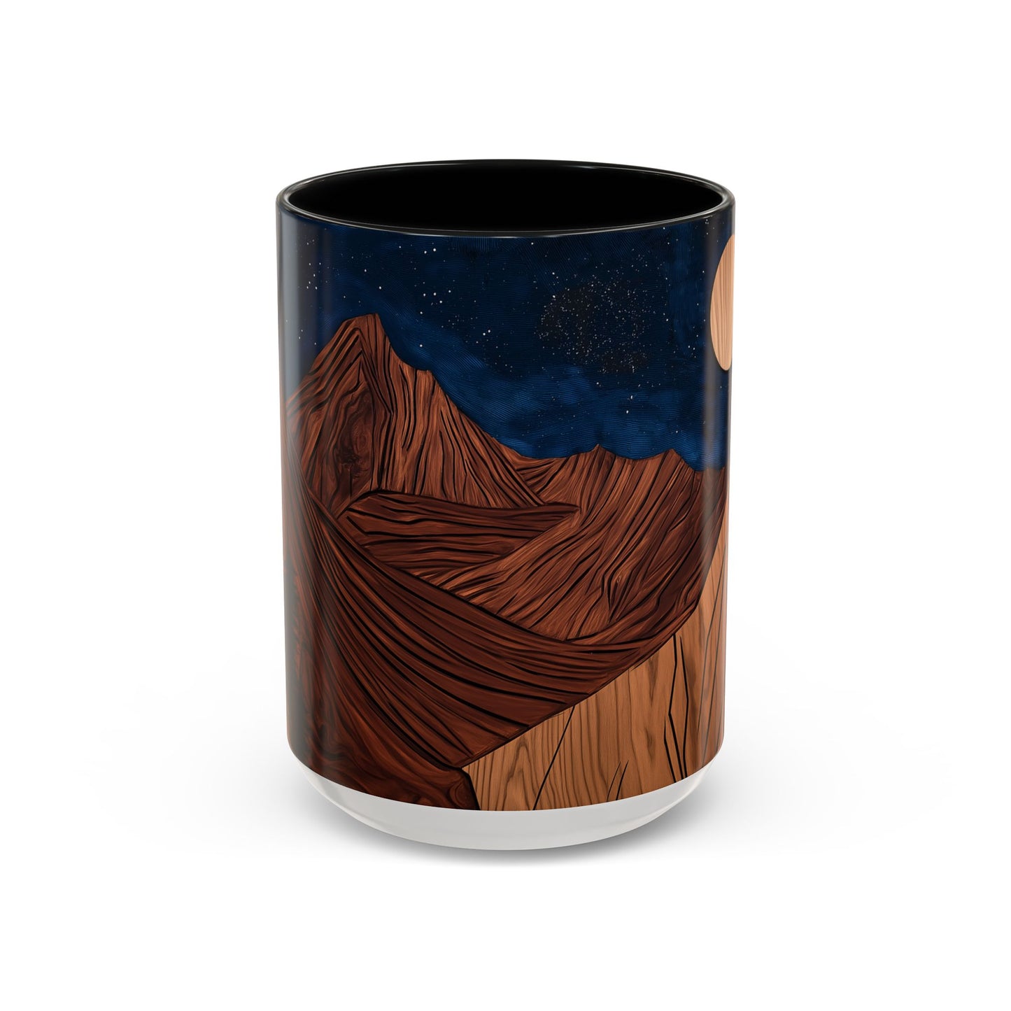 Rustic Wooden Mountain Coffee Mug with Carved Tree Design - Wood Panel Effect, Tea Mug Carved Wood Trees Wooden Mountain Tea Cup Pine Tree