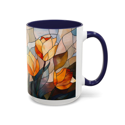 Stained Glass Floral Coffee Mug, Floral Art Drinkware, Gift for Flower Lovers, Home Decor, Mother's Day Present