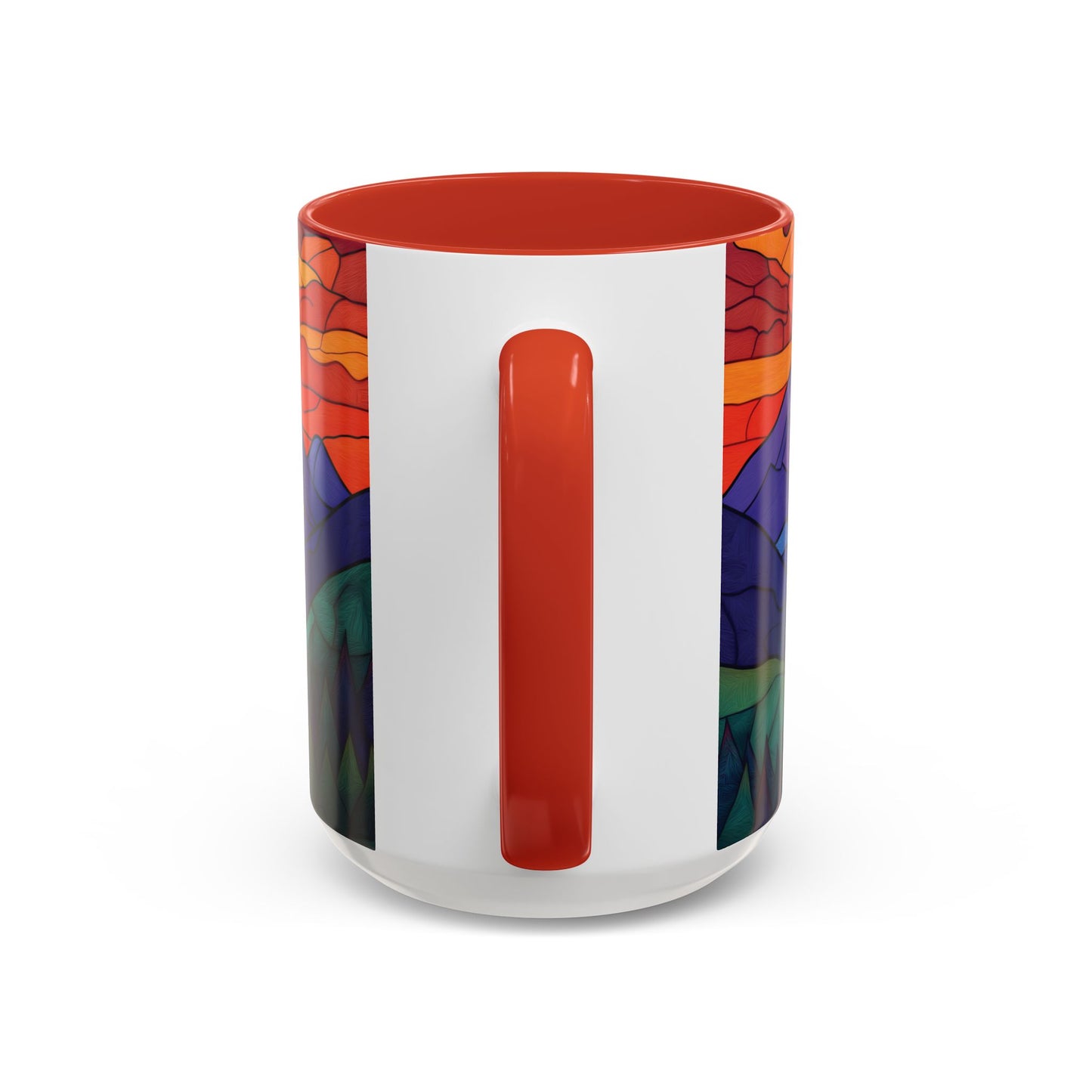 Stained Glass Mountain Range Coffee Mug - Vibrant Watercolor Mountain Sunset, 11oz & 15oz Ceramic Mug, Perfect gifts ideas,