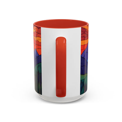 Stained Glass Mountain Range Coffee Mug - Vibrant Watercolor Mountain Sunset, 11oz & 15oz Ceramic Mug, Perfect gifts ideas,