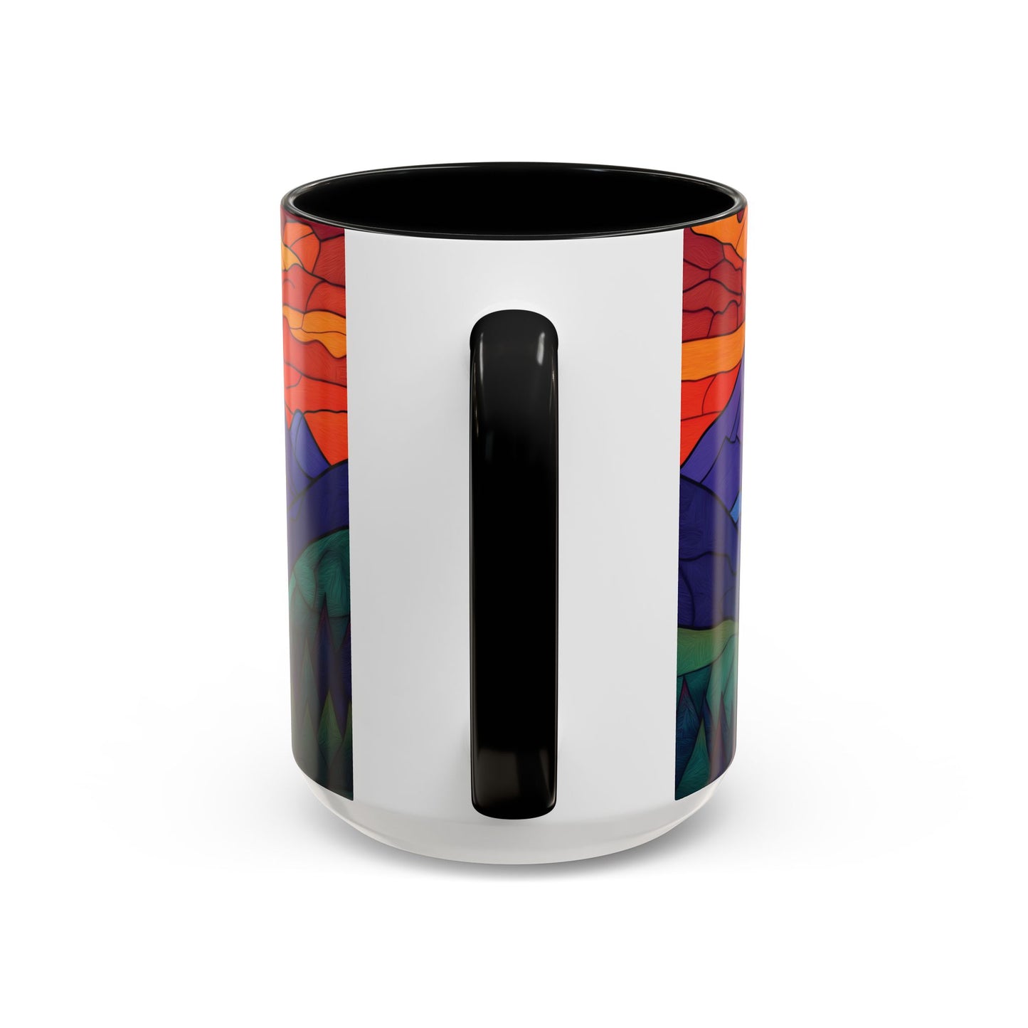 Stained Glass Mountain Range Coffee Mug - Vibrant Watercolor Mountain Sunset, 11oz & 15oz Ceramic Mug, Perfect gifts ideas,