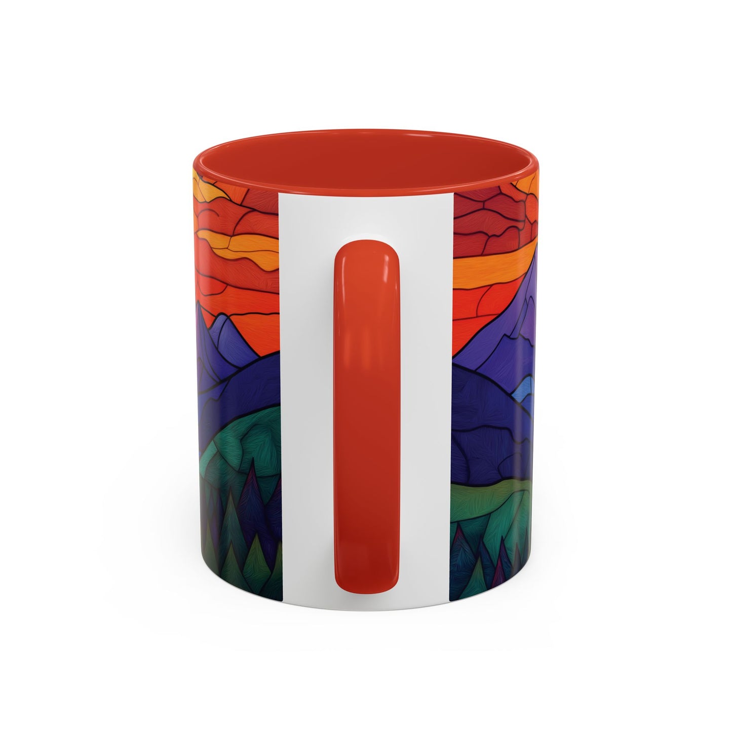 Stained Glass Mountain Range Coffee Mug - Vibrant Watercolor Mountain Sunset, 11oz & 15oz Ceramic Mug, Perfect gifts ideas,