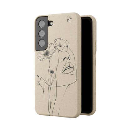Minimalist Floral Line Art Biodegradable Phone Case – Elegant Eco-Friendly Design for iPhone, Samsung Tough Case