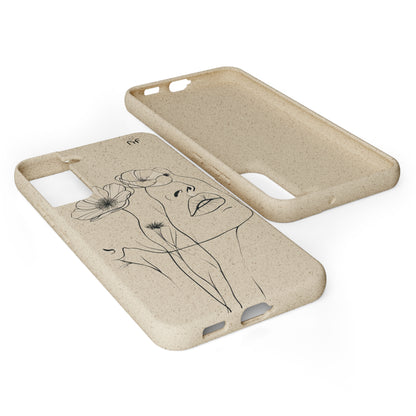 Minimalist Floral Line Art Biodegradable Phone Case – Elegant Eco-Friendly Design for iPhone, Samsung Tough Case