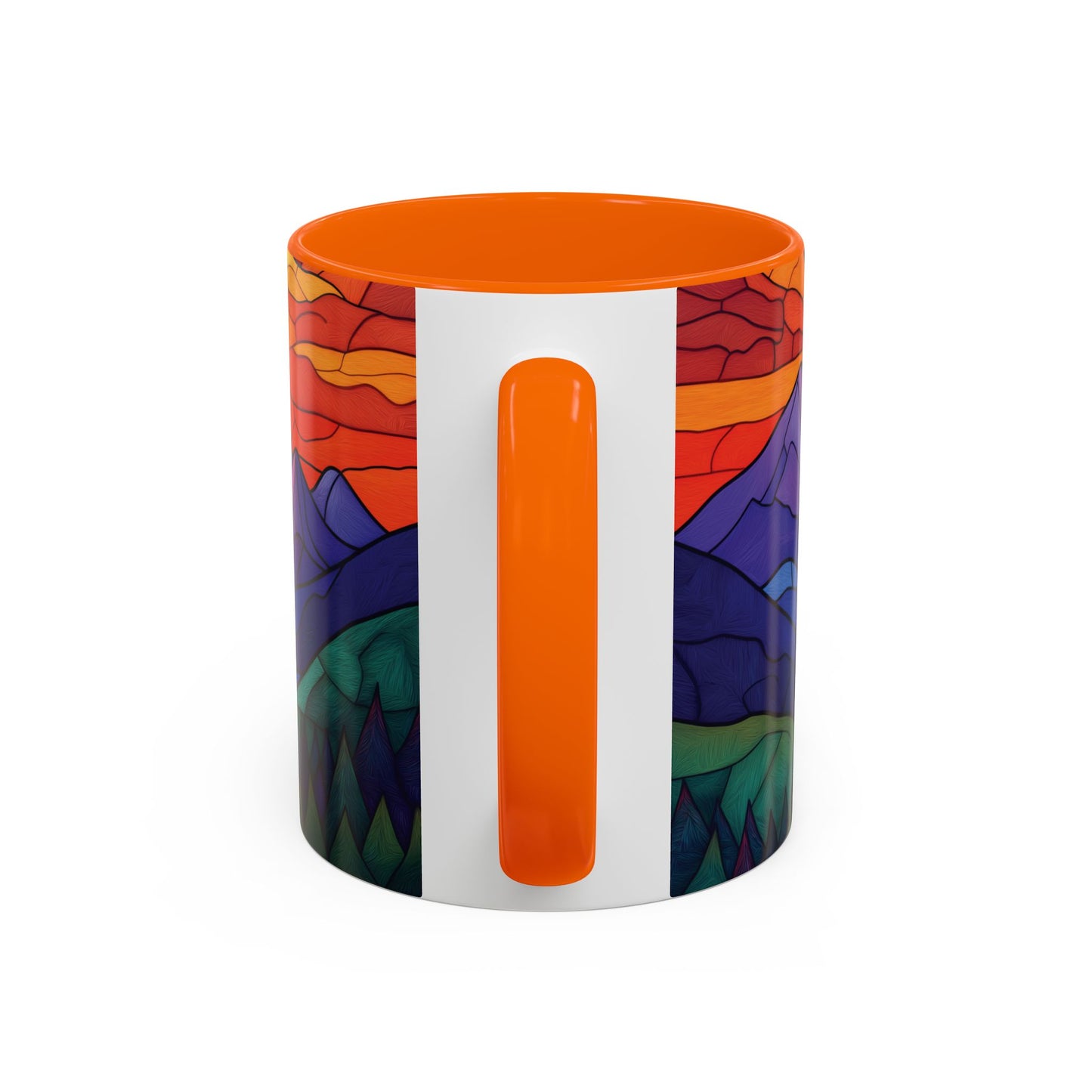 Stained Glass Mountain Range Coffee Mug - Vibrant Watercolor Mountain Sunset, 11oz & 15oz Ceramic Mug, Perfect gifts ideas,