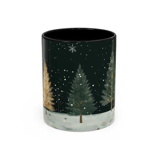 Snowy Pine Forest Mug, Cozy Snowflake Winter Coffee Mug, 11oz Ceramic Christmas Forest Tea Cup, Snow Tree Mug, Holiday Mug, Xmas Gift