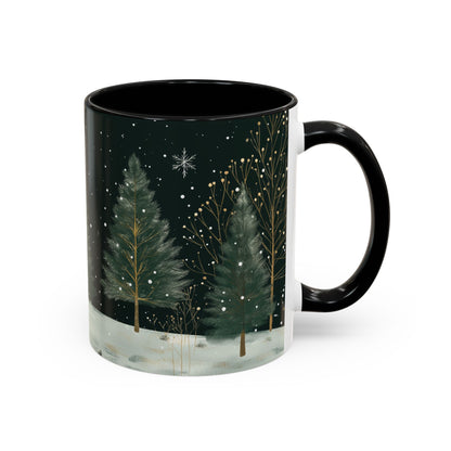 Snowy Pine Forest Mug, Cozy Snowflake Winter Coffee Mug, 11oz Ceramic Christmas Forest Tea Cup, Snow Tree Mug, Holiday Mug, Xmas Gift