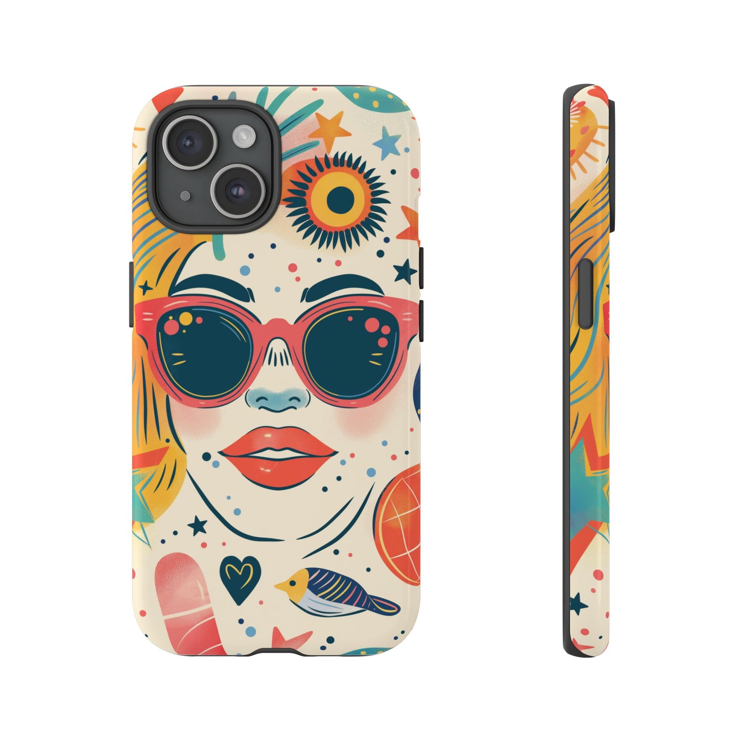 Retro Pop Boho Art Phone Case – Vibrant Sunglasses Collage Design for iPhone, Samsung, Google Pixel Tough Case - NovaFlair