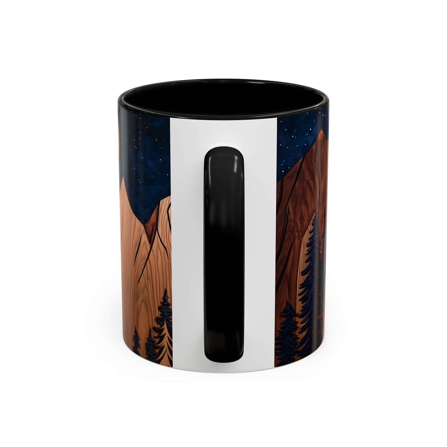 Rustic Wooden Mountain Coffee Mug with Carved Tree Design - Wood Panel Effect, Tea Mug Carved Wood Trees Wooden Mountain Tea Cup Pine Tree