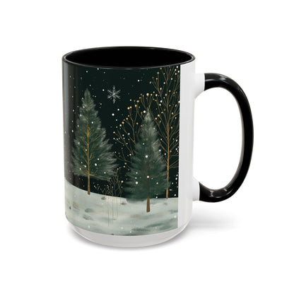 Snowy Pine Forest Mug, Cozy Snowflake Winter Coffee Mug, 11oz Ceramic Christmas Forest Tea Cup, Snow Tree Mug, Holiday Mug, Xmas Gift