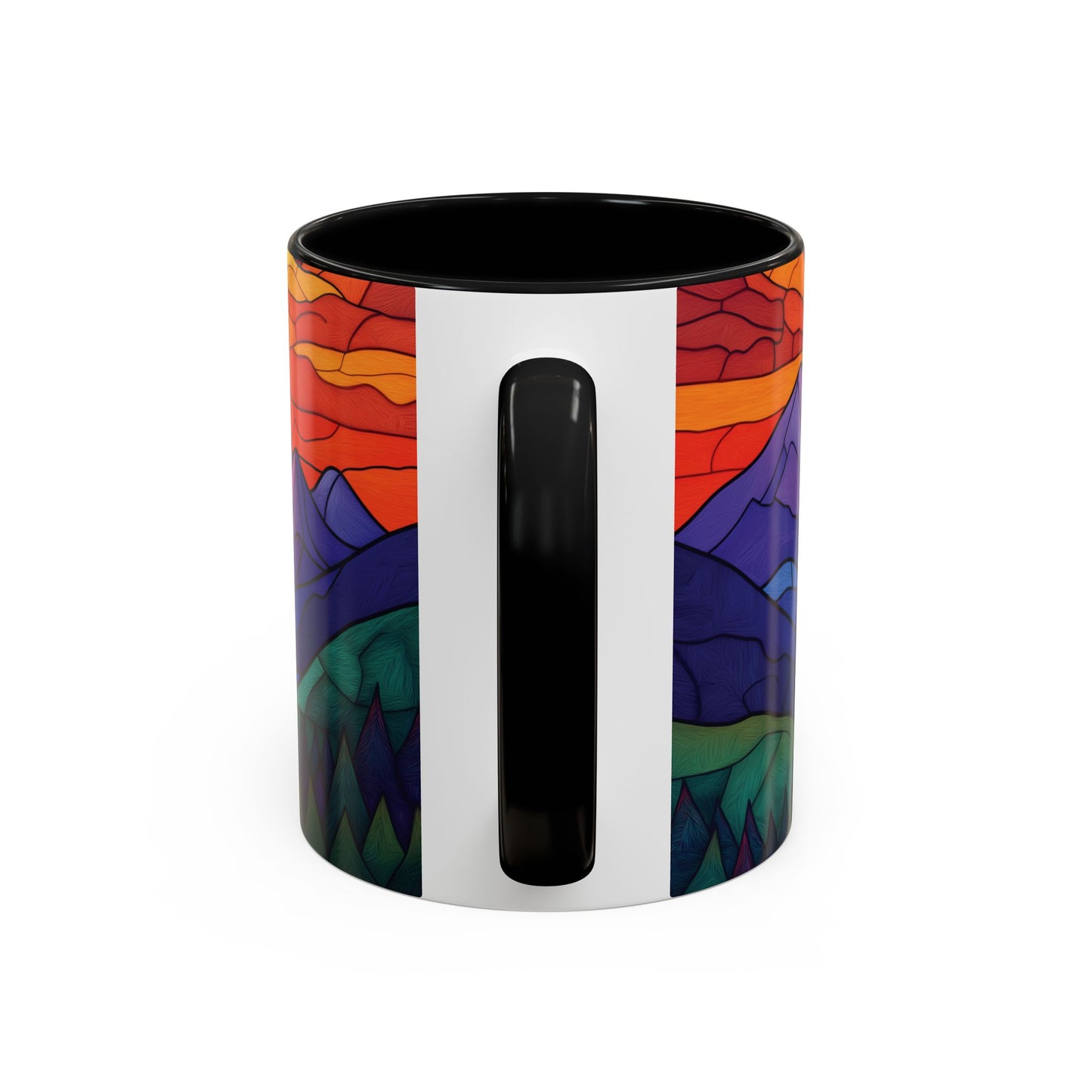Stained Glass Mountain Range Coffee Mug - Vibrant Watercolor Mountain Sunset, 11oz & 15oz Ceramic Mug, Perfect gifts ideas,
