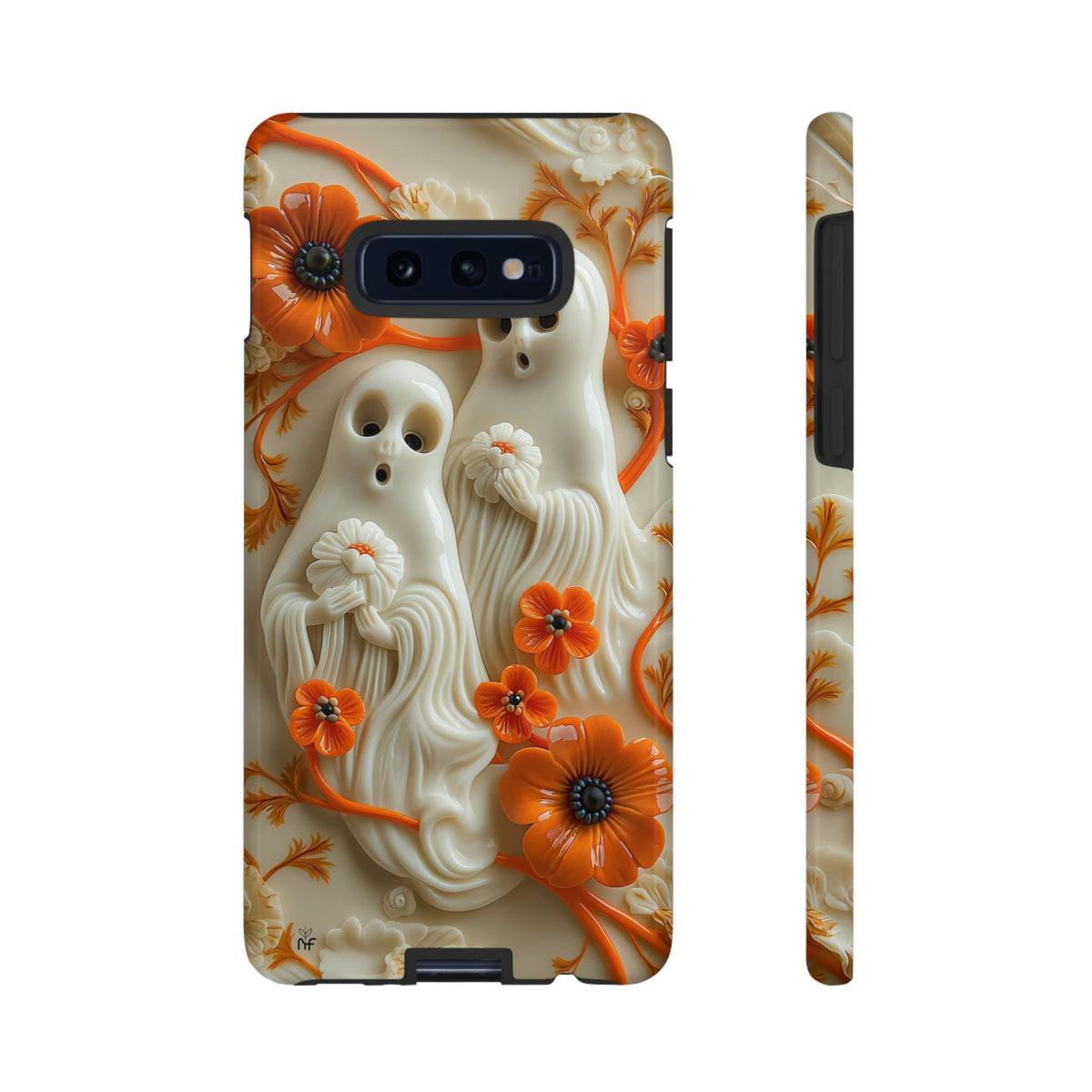 Ghostly Floral Phone Case - Spooky Halloween Design with Orange Flowers for iPhone & Android - Cute Ghost Phone Cover - NovaFlair