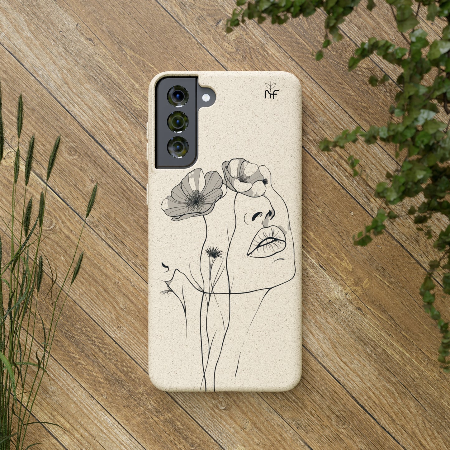 Minimalist Floral Line Art Biodegradable Phone Case – Elegant Eco-Friendly Design for iPhone, Samsung Tough Case