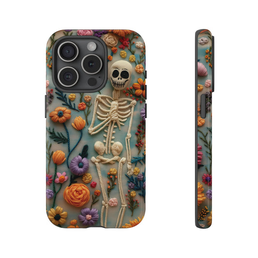 Spooky Floral Skeleton Phone Case – Unique Artistic Design for iPhone, Samsung, Google Pixel