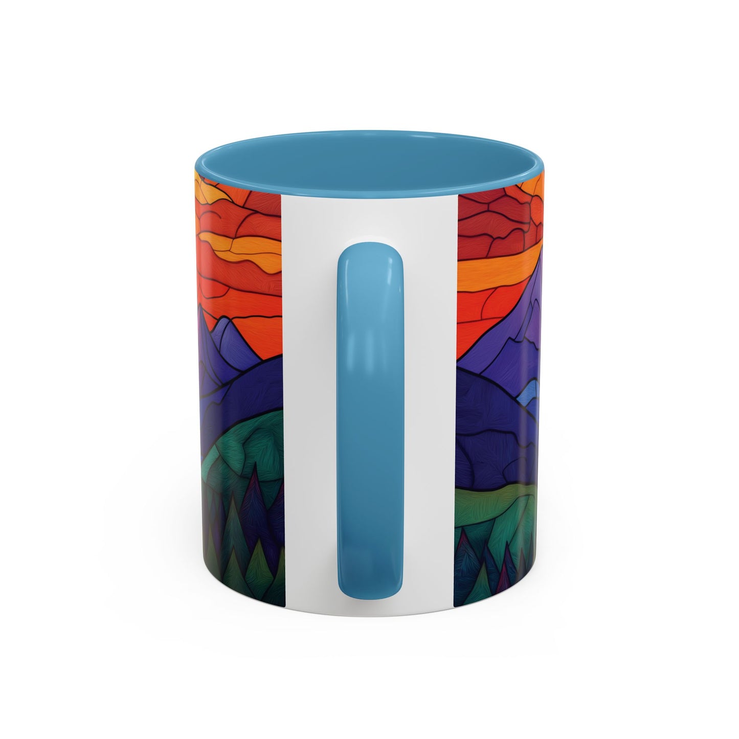 Stained Glass Mountain Range Coffee Mug - Vibrant Watercolor Mountain Sunset, 11oz & 15oz Ceramic Mug, Perfect gifts ideas,