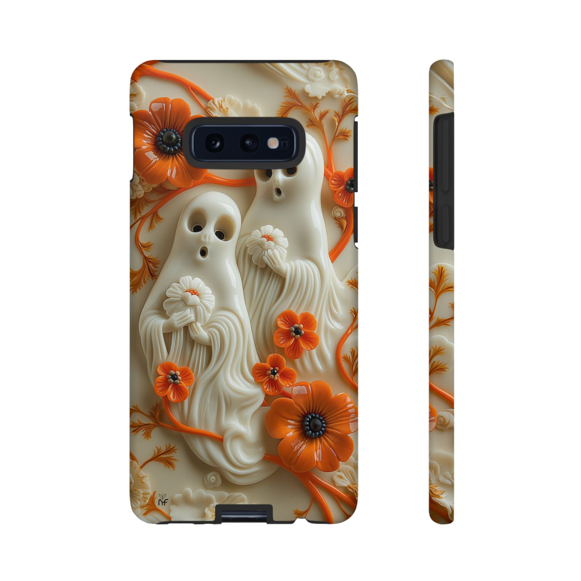 Ghostly Floral Phone Case - Spooky Halloween Design with Orange Flowers for iPhone & Android - Cute Ghost Phone Cover - NovaFlair