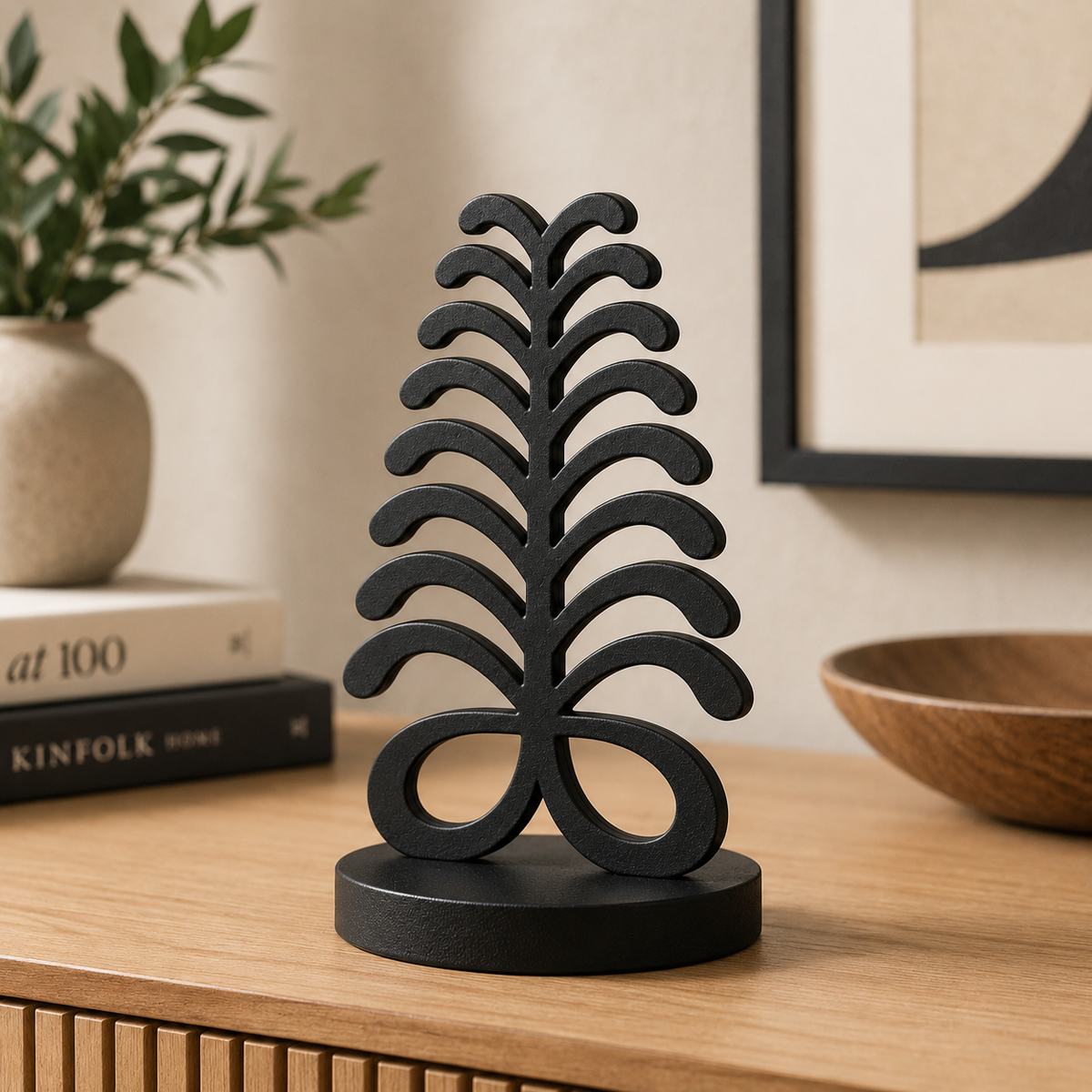 Aya Symbol Sculpture – Afrocentric Home Decor | Modern Adinkra Statue | African Inspired Shelf Decor