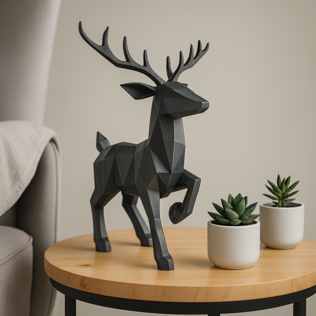 Low Poly Reindeer Sculpture – 3D Printed Modern Christmas Decor