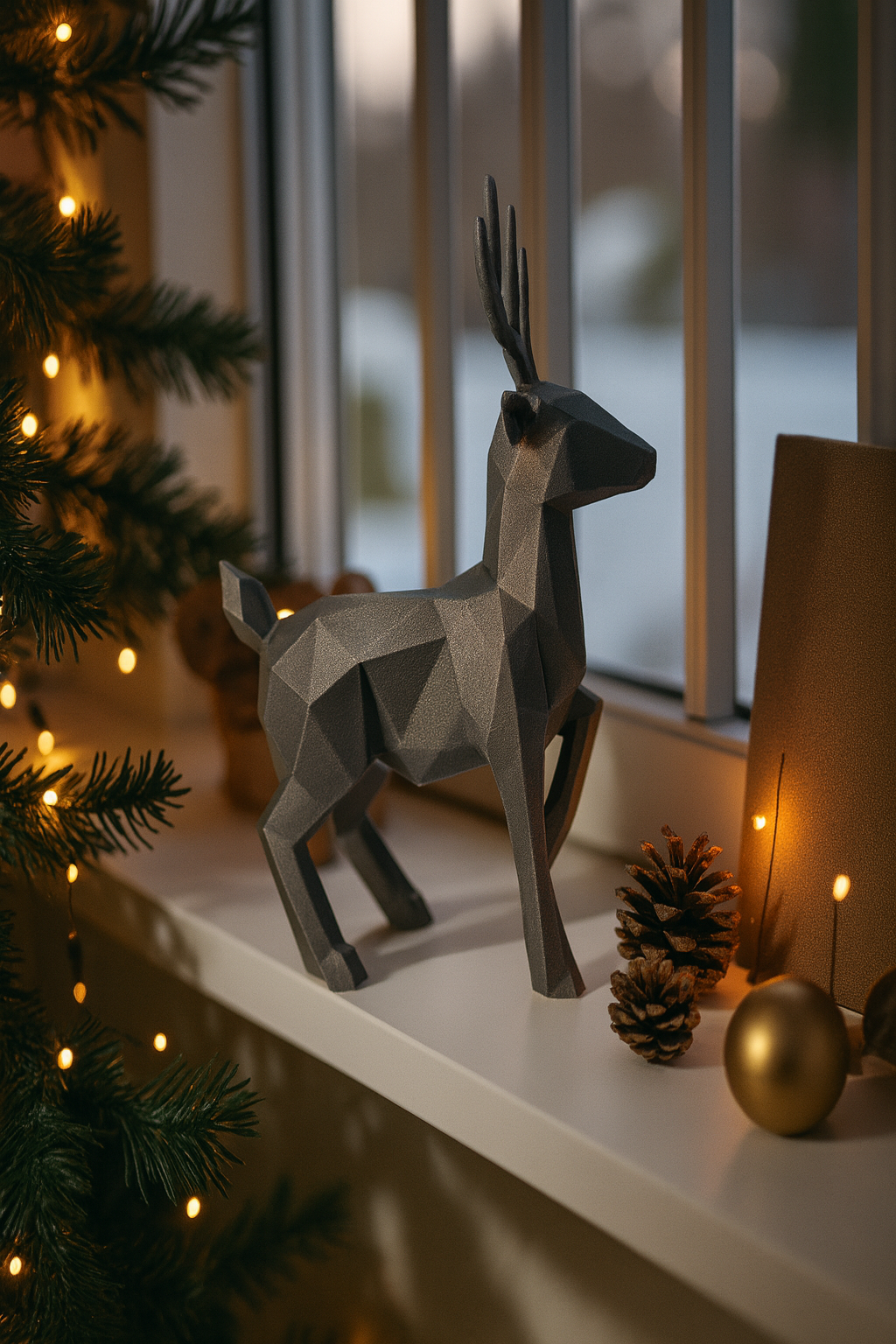 Low Poly Reindeer Sculpture – 3D Printed Modern Christmas Decor