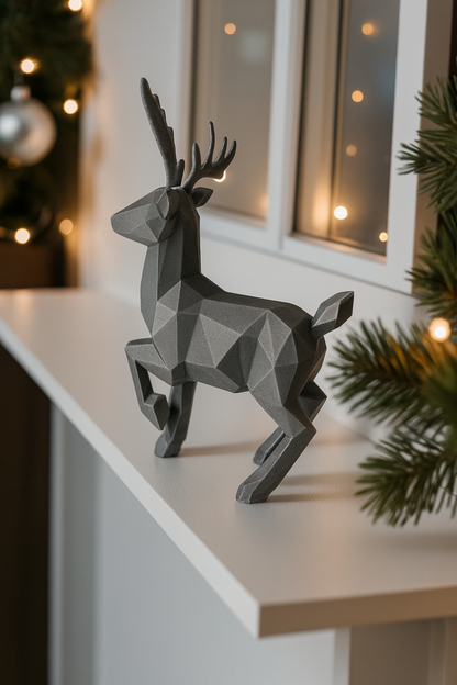 Low Poly Reindeer Sculpture – 3D Printed Modern Christmas Decor