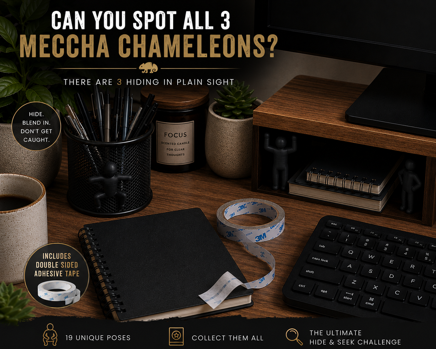 Meccha Chameleon Inspired 3D Printed Mini Figures | Paint Your Own Gamer Desk Toy | 19 Pose Hide & Seek Collectible Set