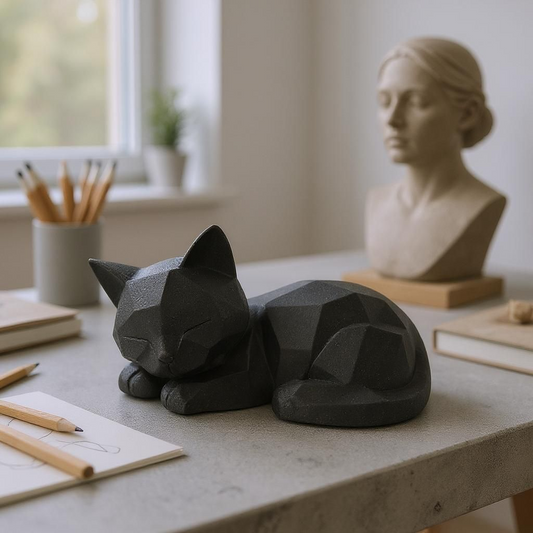 Low Poly Cat Sculpture – 3D Printed Modern Minimalist Decor for Home or Office