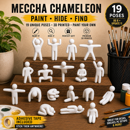 Meccha Chameleon Inspired 3D Printed Mini Figures | Paint Your Own Gamer Desk Toy | 19 Pose Hide & Seek Collectible Set