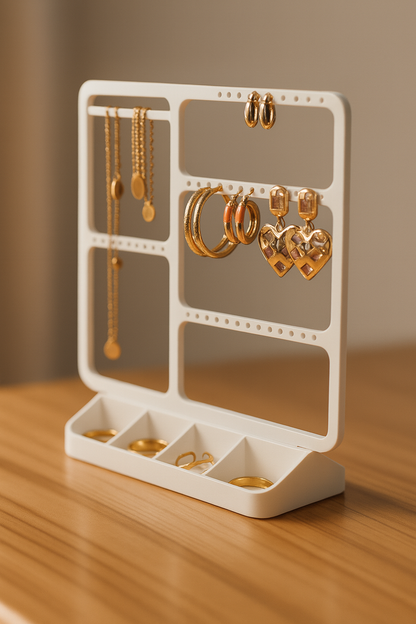 Modern Jewelry Organizer Stand — Minimal Earring & Necklace Holder with Tray