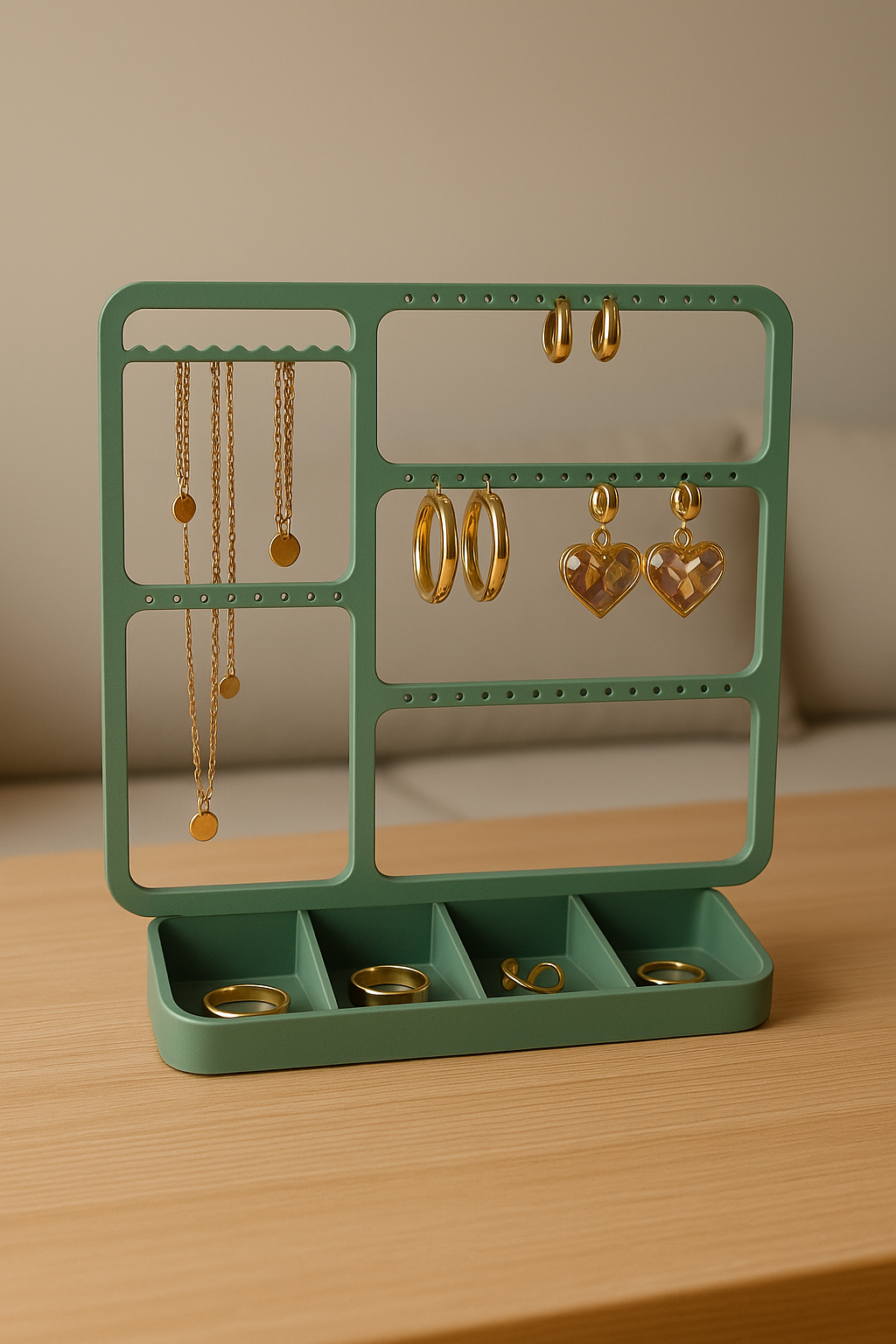 Modern Jewelry Organizer Stand — Minimal Earring & Necklace Holder with Tray