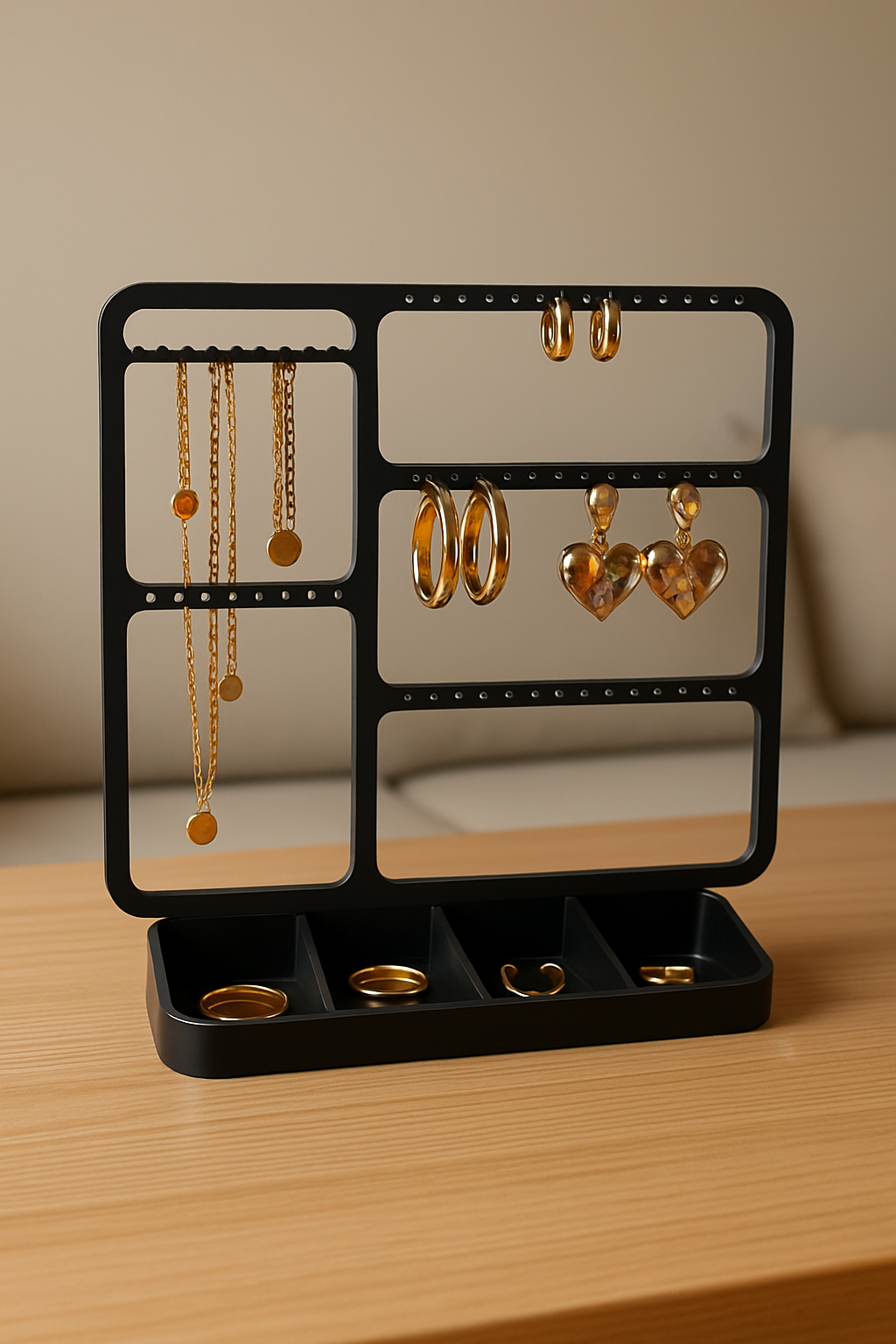Modern Jewelry Organizer Stand — Minimal Earring & Necklace Holder with Tray
