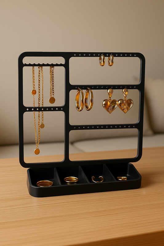 Modern Jewelry Organizer Stand — Minimal Earring & Necklace Holder with Tray