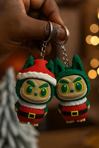 Christmas Labubu Fidget Toy Keychain – Clickable Face Holiday Accessory